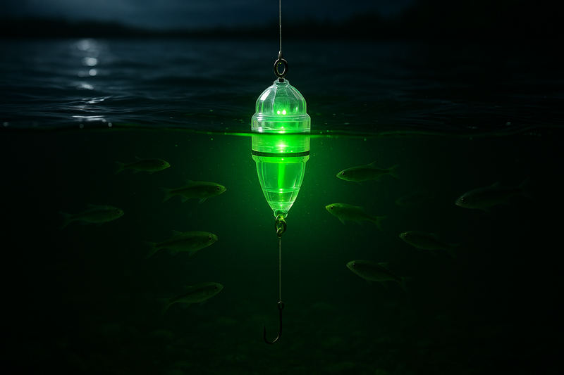 Fishing lights attracting fish during night fishing