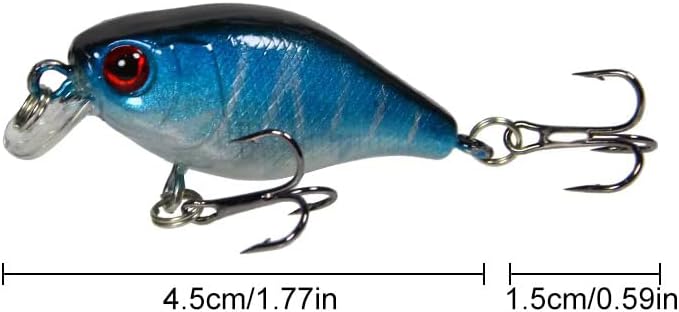 Crankbait Fishing Lures Set – 5pcs Hard ABS Plastic Floating Water Surface Baits with Sharp Hooks – 1.77in - Topwater Artificial Fishing Lure Kit with Storage Box