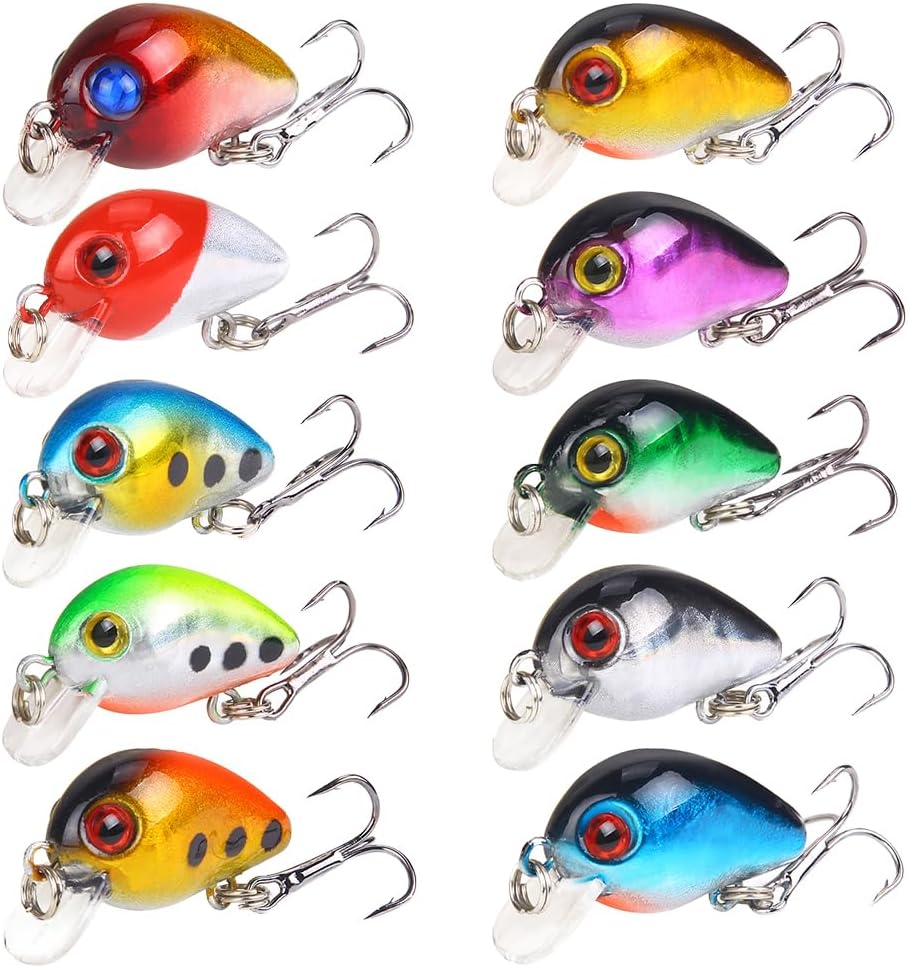 DNest 10pcs crank fishing lures in clear storage box