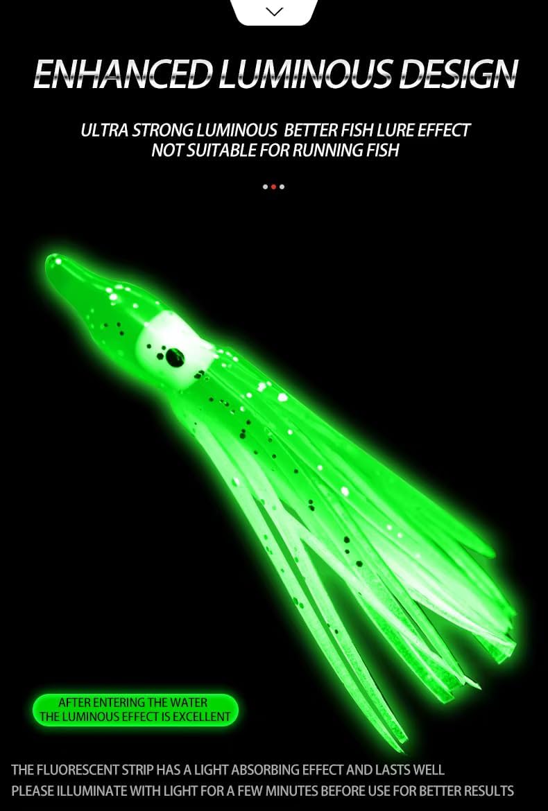 Luminous Squid Skirt Fishing Lures, 25 Pack, Multi-Color Soft PVC Octopus Bait, 5cm, Glow in Dark, Saltwater Trolling Lures for Bass Tuna Salmon